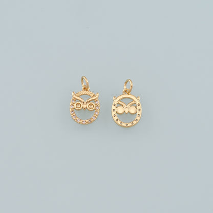 Gold Bird Charms,18K Gold Filled Owl Pendant,CZ Micro Pave Owl Charm Bracelet Necklace for DIY Jewelry Making Supply