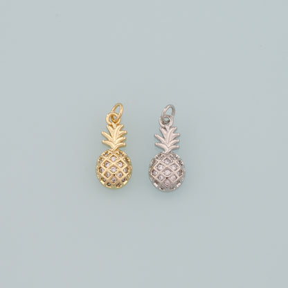 Gold Pineapple Charms,18K Gold Filled Pineapple Pendant,CZ Micro Pave Fruit Charm Bracelet Necklace for DIY Jewelry Making Supply
