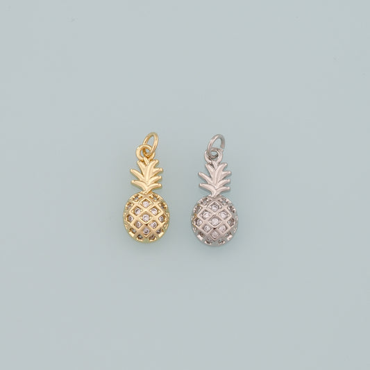 Gold Pineapple Charms,18K Gold Filled Pineapple Pendant,CZ Micro Pave Fruit Charm Bracelet Necklace for DIY Jewelry Making Supply