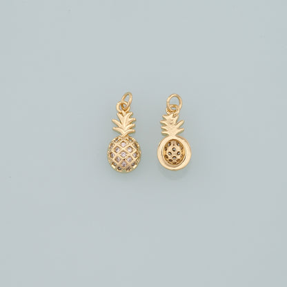 Gold Pineapple Charms,18K Gold Filled Pineapple Pendant,CZ Micro Pave Fruit Charm Bracelet Necklace for DIY Jewelry Making Supply