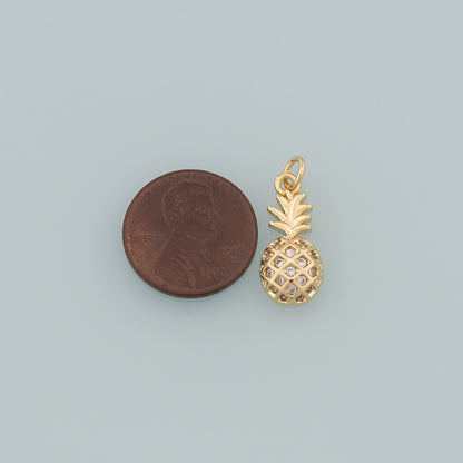 Gold Pineapple Charms,18K Gold Filled Pineapple Pendant,CZ Micro Pave Fruit Charm Bracelet Necklace for DIY Jewelry Making Supply