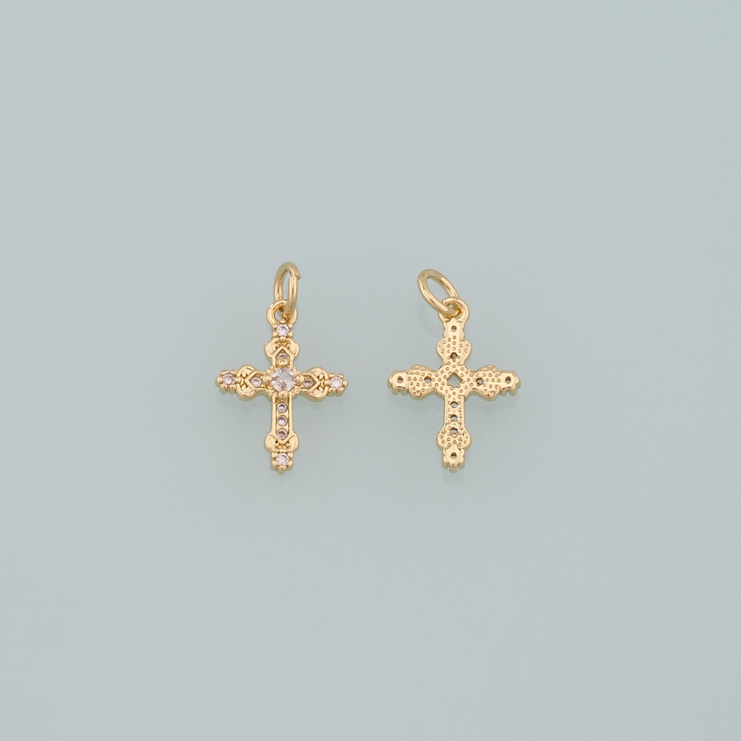 Gold Cross Charms,18K Gold Filled Cross Pendant,CZ Micro Pave Religion Charm Bracelet Necklace for DIY Jewelry Making Supply