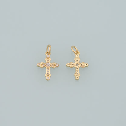 Gold Cross Charms,18K Gold Filled Cross Pendant,CZ Micro Pave Religion Charm Bracelet Necklace for DIY Jewelry Making Supply