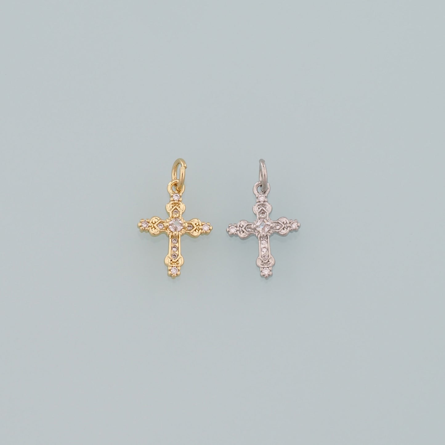 Gold Cross Charms,18K Gold Filled Cross Pendant,CZ Micro Pave Religion Charm Bracelet Necklace for DIY Jewelry Making Supply