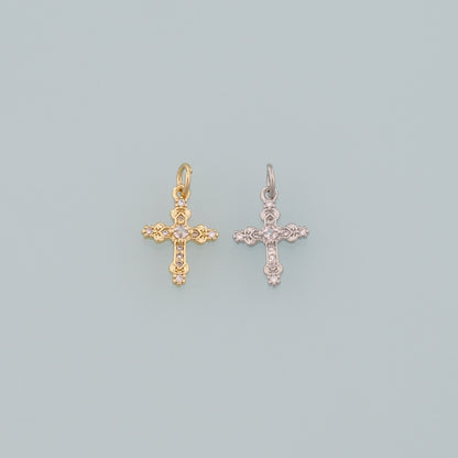 Gold Cross Charms,18K Gold Filled Cross Pendant,CZ Micro Pave Religion Charm Bracelet Necklace for DIY Jewelry Making Supply