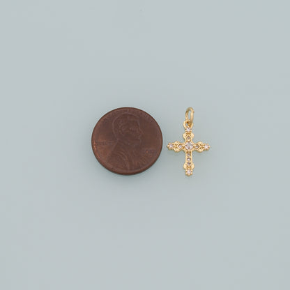 Gold Cross Charms,18K Gold Filled Cross Pendant,CZ Micro Pave Religion Charm Bracelet Necklace for DIY Jewelry Making Supply