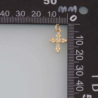 Gold Cross Charms,18K Gold Filled Cross Pendant,CZ Micro Pave Religion Charm Bracelet Necklace for DIY Jewelry Making Supply