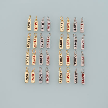 18K Gold Filled Rectangle Pendant,Enamel Rectangle Charm Bracelet Necklace for DIY Jewelry Making Supply