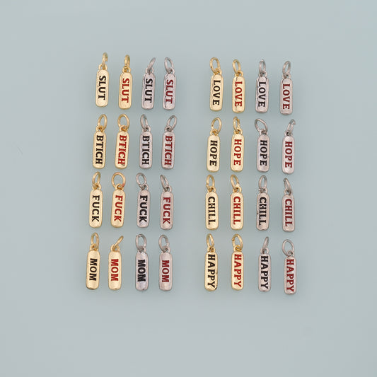 18K Gold Filled Rectangle Pendant,Enamel Rectangle Charm Bracelet Necklace for DIY Jewelry Making Supply