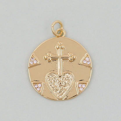 18K Gold Filled Sacred Heart Pendant,Sacred Heart Charm Bracelet Necklace for DIY Jewelry Making Supply