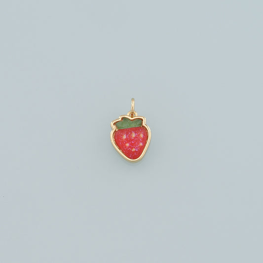 Gold Strawberry Charms,18K Gold Filled Strawberry Pendant,Enamel Fruit Charm Bracelet Necklace for DIY Jewelry Making Supply