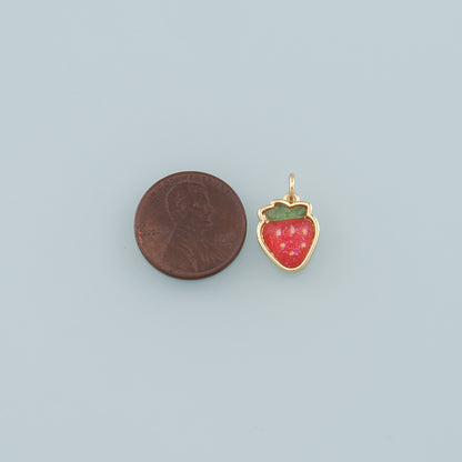 Gold Strawberry Charms,18K Gold Filled Strawberry Pendant,Enamel Fruit Charm Bracelet Necklace for DIY Jewelry Making Supply