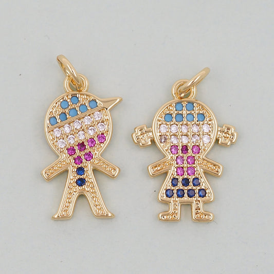 18K Gold Filled Boy Girl Pendant,Boy Girl Charm Bracelet Necklace for DIY Jewelry Making Supply