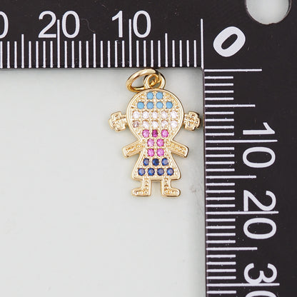 18K Gold Filled Boy Girl Pendant,Boy Girl Charm Bracelet Necklace for DIY Jewelry Making Supply