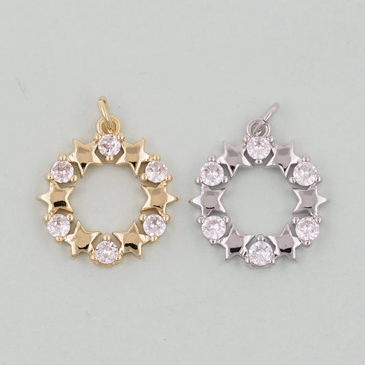 18K Gold Filled Star Pendant,CZ Micro Pave Star Charm Bracelet Necklace for DIY Jewelry Making Supply