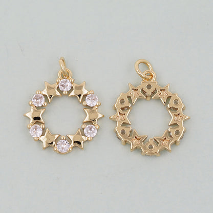 18K Gold Filled Star Pendant,CZ Micro Pave Star Charm Bracelet Necklace for DIY Jewelry Making Supply