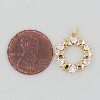 18K Gold Filled Star Pendant,CZ Micro Pave Star Charm Bracelet Necklace for DIY Jewelry Making Supply