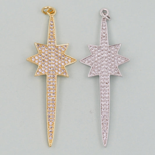 18K Gold Filled North Star Pendant,CZ Micro Pave North Star Charm Bracelet Necklace for DIY Jewelry Making Supply