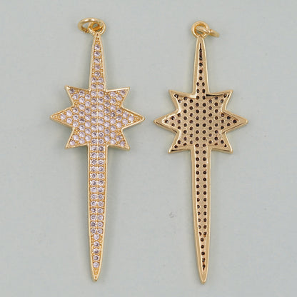 18K Gold Filled North Star Pendant,CZ Micro Pave North Star Charm Bracelet Necklace for DIY Jewelry Making Supply