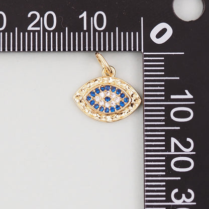 18K Gold Filled Evil Eye Pendant,CZ Micro Pave Evil Eye Charm Bracelet Necklace for DIY Jewelry Making Supply