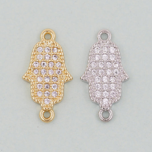 Gold Hamsa Connector Charms,18K Gold Filled Hamsa Pendant,CZ Micro Pave Hamsa Charm Bracelet Necklace for DIY Jewelry Making Supply