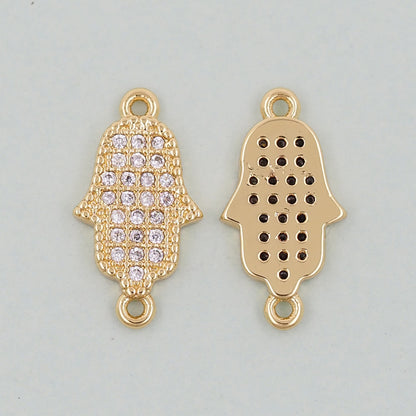 Gold Hamsa Connector Charms,18K Gold Filled Hamsa Pendant,CZ Micro Pave Hamsa Charm Bracelet Necklace for DIY Jewelry Making Supply