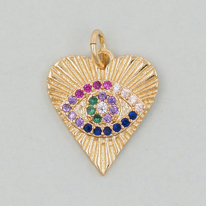 Gold Heart Evil Eye Charms,18K Gold Filled Heart Pendant,Heart Eye Charm Bracelet Necklace for DIY Jewelry Making Supply