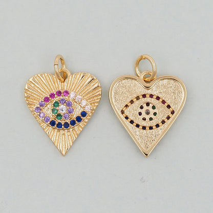 Gold Heart Evil Eye Charms,18K Gold Filled Heart Pendant,Heart Eye Charm Bracelet Necklace for DIY Jewelry Making Supply