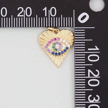Gold Heart Evil Eye Charms,18K Gold Filled Heart Pendant,Heart Eye Charm Bracelet Necklace for DIY Jewelry Making Supply