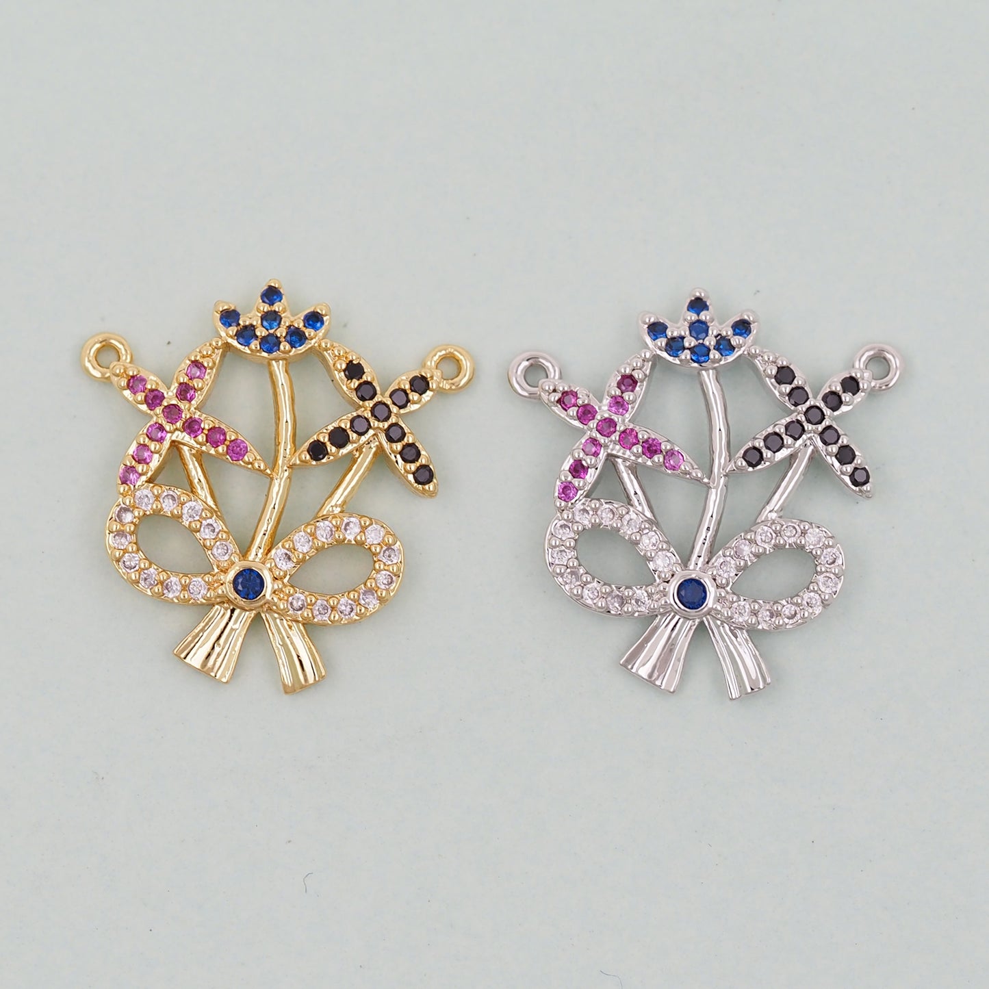 Gold Bow Charms,18K Gold Filled CZ Bow Pendant,Silver bow tie Charm Bracelet Necklace for DIY Jewelry Making Supply
