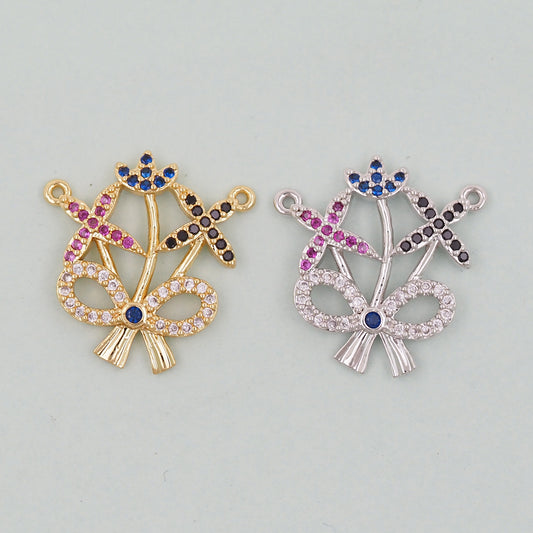 Gold Bow Charms,18K Gold Filled CZ Bow Pendant,Silver bow tie Charm Bracelet Necklace for DIY Jewelry Making Supply