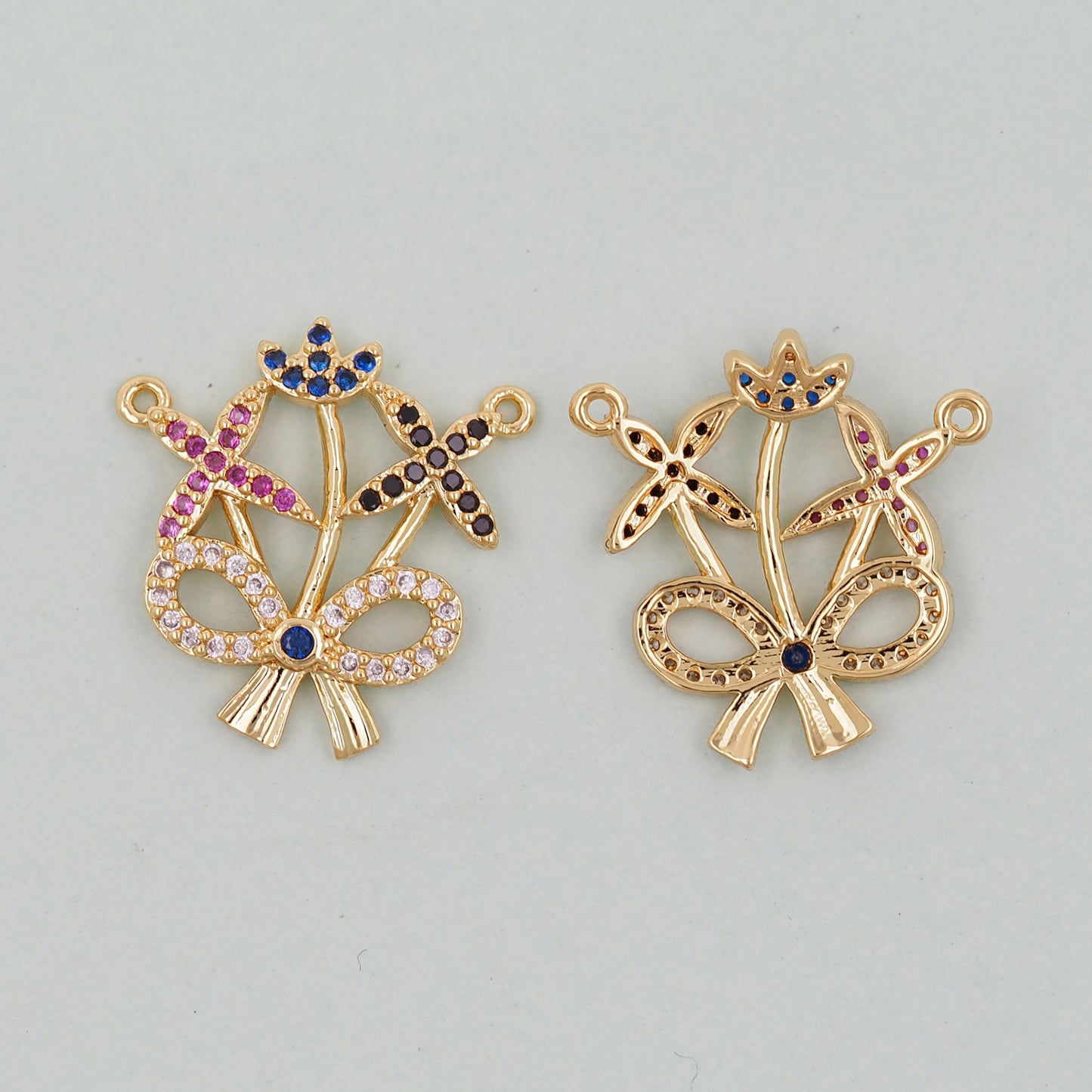 Gold Bow Charms,18K Gold Filled CZ Bow Pendant,Silver bow tie Charm Bracelet Necklace for DIY Jewelry Making Supply