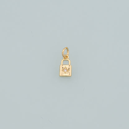 Gold Key Lock Charms,18K Gold Filled Lock Pendant,CZ Micro Pave Lock Charm Bracelet Necklace for DIY Jewelry Making Supply