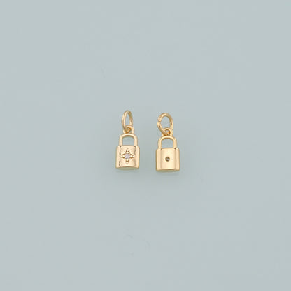 Gold Key Lock Charms,18K Gold Filled Lock Pendant,CZ Micro Pave Lock Charm Bracelet Necklace for DIY Jewelry Making Supply