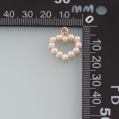 Gold Heart Charms,18K Gold Filled Pearl Heart Pendant,Heart Charm Bracelet Necklace for DIY Jewelry Making Supply