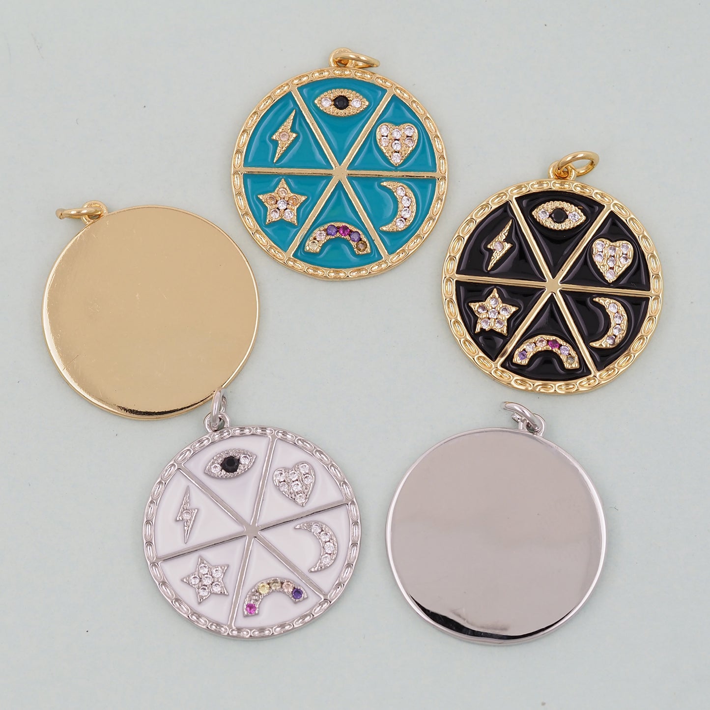 Gold Round Evil Eye Charms,18K Gold Filled Evil Eye Pendant,Evil Eye Charm Bracelet Necklace for DIY Jewelry Making Supply