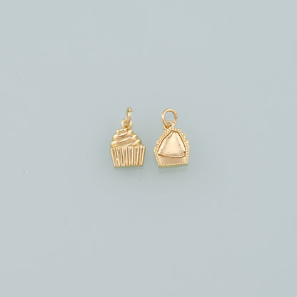 Gold Dessert Charms,18K Gold Filled Cake Pendant,Cake Charm Bracelet Necklace for DIY Jewelry Making Supply