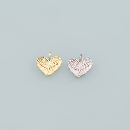 Gold Wing Charms,18K Gold Filled Heart Pendant,Heart Charm Bracelet Necklace for DIY Jewelry Making Supply