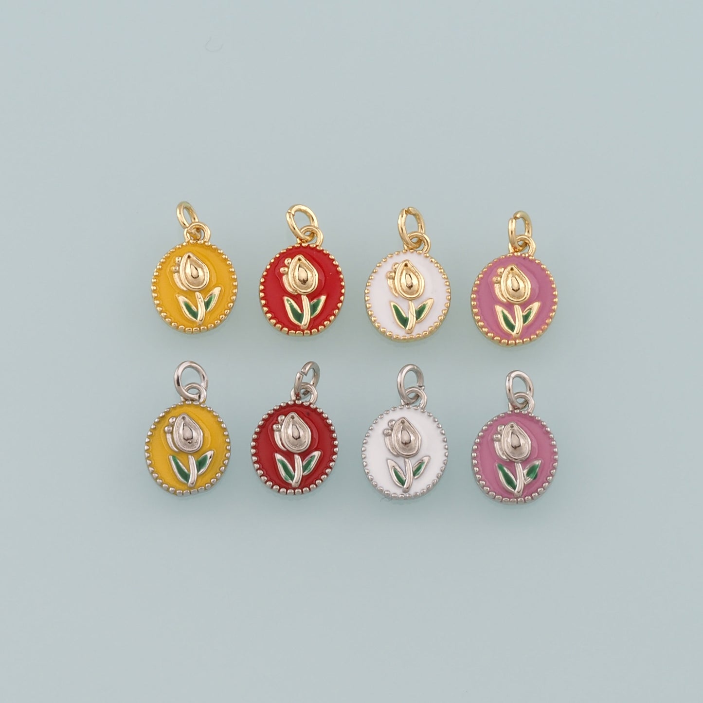 Gold Flower Charms,18K Gold Filled Tulip Pendant,Enamel Tulip Charm Bracelet Necklace for DIY Jewelry Making Supply