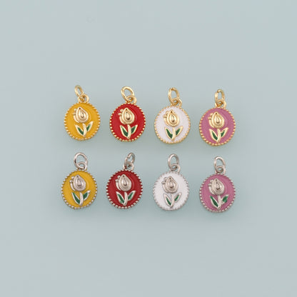 Gold Flower Charms,18K Gold Filled Tulip Pendant,Enamel Tulip Charm Bracelet Necklace for DIY Jewelry Making Supply