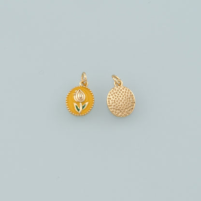Gold Flower Charms,18K Gold Filled Tulip Pendant,Enamel Tulip Charm Bracelet Necklace for DIY Jewelry Making Supply