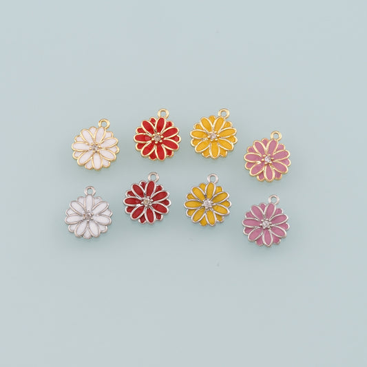 Gold Daisy Charms,18K Gold Filled Daisy Pendant,Enamel Daisy Charm Bracelet Necklace for DIY Jewelry Making Supply