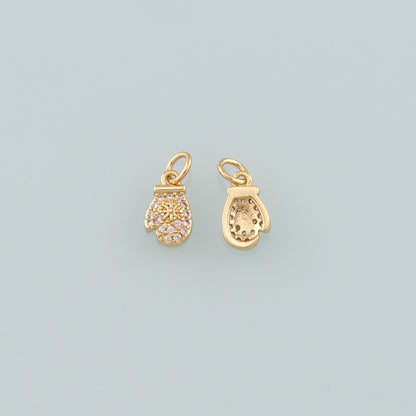 18K Gold Filled Gloves Pendant,CZ Micro Pave Gloves Charm Bracelet Necklace for DIY Jewelry Making Supply