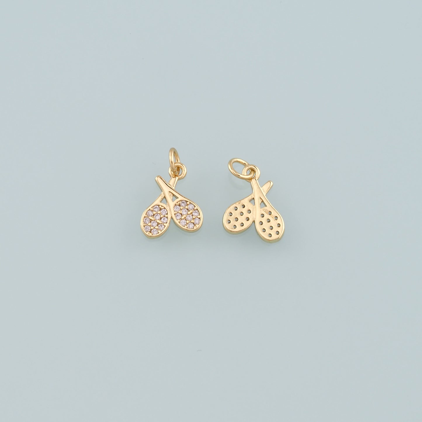 Gold Sports Charm,18K Gold Filled Tennis Racket Pendant,CZ Micro Pave Racket Charm Bracelet Necklace for DIY Jewelry Making Supply