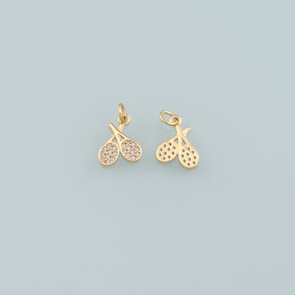 Gold Sports Charm,18K Gold Filled Tennis Racket Pendant,CZ Micro Pave Racket Charm Bracelet Necklace for DIY Jewelry Making Supply
