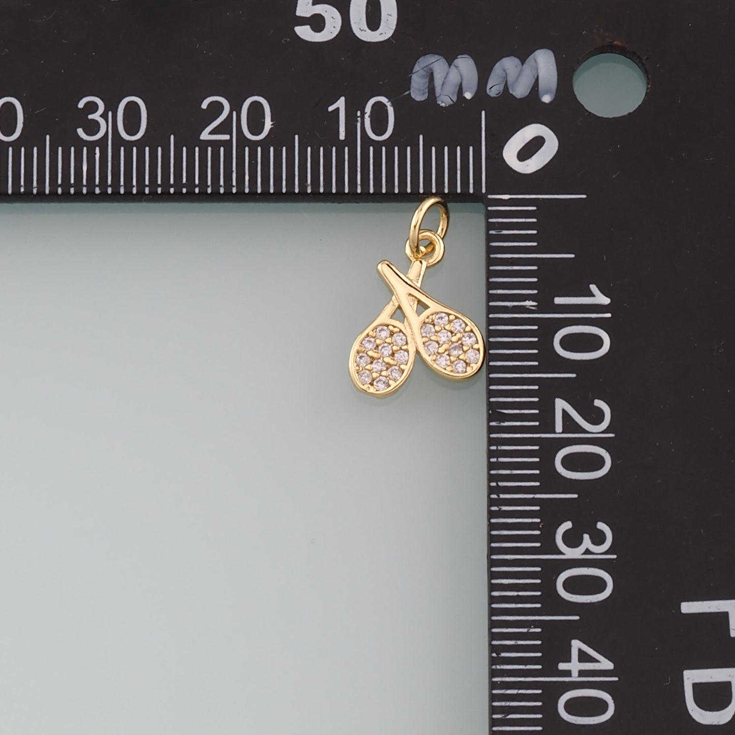 Gold Sports Charm,18K Gold Filled Tennis Racket Pendant,CZ Micro Pave Racket Charm Bracelet Necklace for DIY Jewelry Making Supply