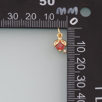 18K Gold Filled Ladybug Pendant,CZ Micro Pave Insect Charm Bracelet Necklace for DIY Jewelry Making Supply