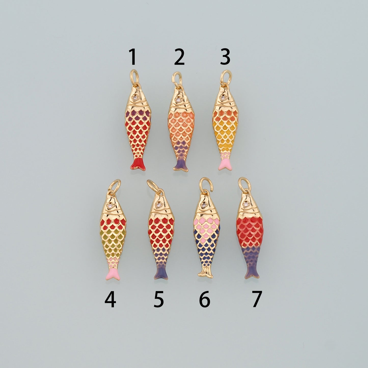 Gold Fish Charms,18K Gold Filled Fish Pendant,Enamel Ocean Charm Bracelet Necklace for DIY Jewelry Making Supply