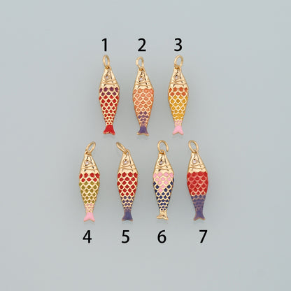 Gold Fish Charms,18K Gold Filled Fish Pendant,Enamel Ocean Charm Bracelet Necklace for DIY Jewelry Making Supply