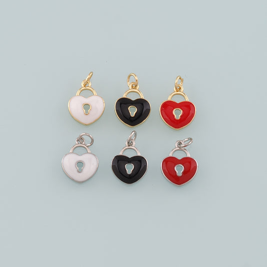 Gold Key Lock Charms,18K Gold Filled Lock Pendant,Enamel Heart Lock Charm Bracelet Necklace for DIY Jewelry Making Supply